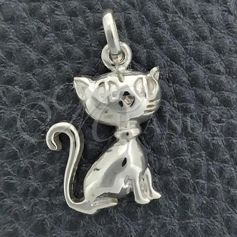 Sterling Silver Fancy Pendant, Cat Design, Polished, Silver Finish, 05.399.0006