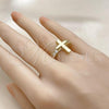 Oro Laminado Multi Stone Ring, Gold Filled Style Cross Design, with White Cubic Zirconia, Polished, Golden Finish, 01.341.0153.1