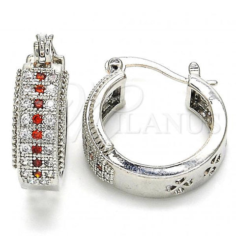 Rhodium Plated Small Hoop, with Garnet and White Cubic Zirconia, Polished, Rhodium Finish, 02.210.0274.5.20