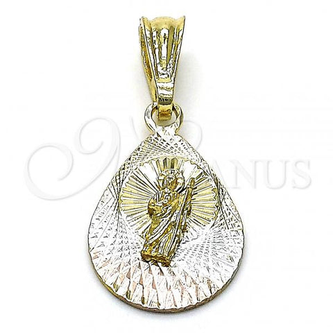 Oro Laminado Religious Pendant, Gold Filled Style San Judas and Teardrop Design, Diamond Cutting Finish, Tricolor, 05.351.0191
