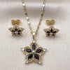 Oro Laminado Earring and Pendant Adult Set, Gold Filled Style Flower Design, with Black Cubic Zirconia, Polished, Golden Finish, 10.196.0185