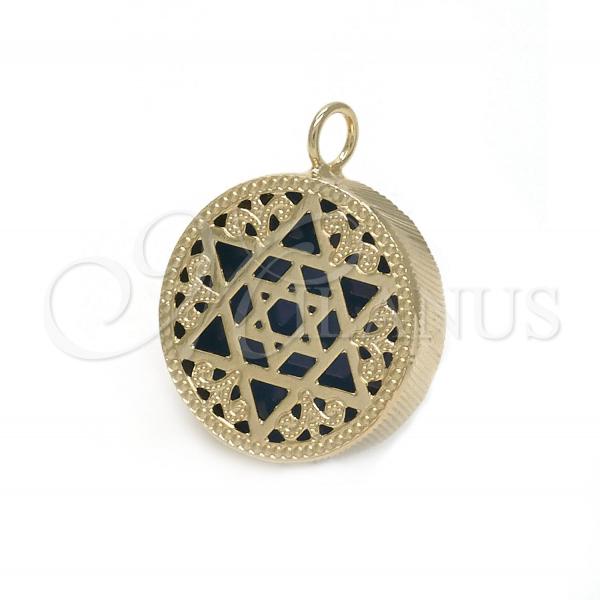 Oro Laminado Fancy Pendant, Gold Filled Style Star of David and Filigree Design, Blue Enamel Finish, Golden Finish, 05.09.0060