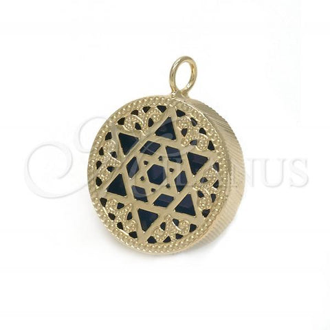 Oro Laminado Fancy Pendant, Gold Filled Style Star of David and Filigree Design, Blue Enamel Finish, Golden Finish, 05.09.0060
