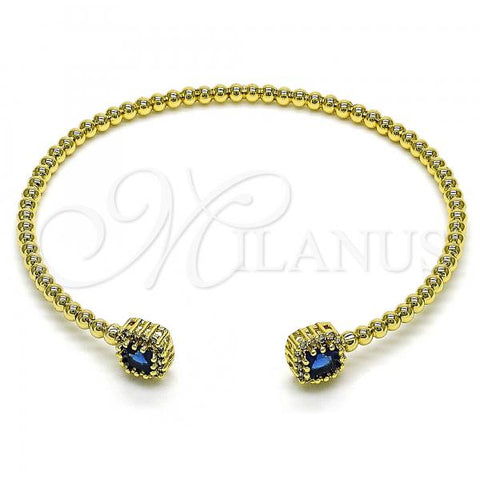 Oro Laminado Individual Bangle, Gold Filled Style Ball and Cluster Design, with Sapphire Blue Cubic Zirconia and White Micro Pave, Polished, Golden Finish, 07.228.0004.3