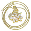 Oro Laminado Pendant Necklace, Gold Filled Style Swan Design, with White Cubic Zirconia, Polished, Golden Finish, 04.283.0016.20