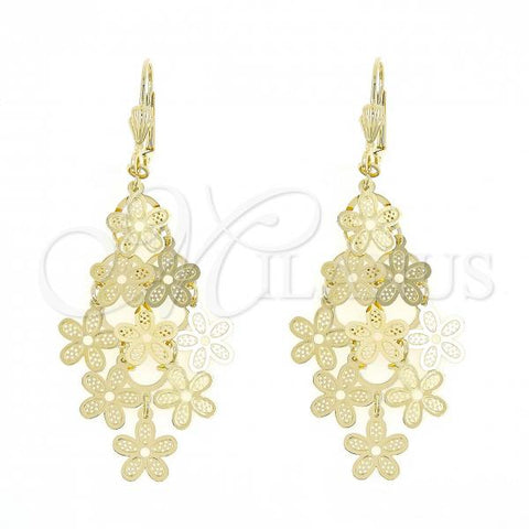 Oro Laminado Chandelier Earring, Gold Filled Style Flower Design, Polished, Golden Finish, 5.075.006