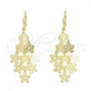 Oro Laminado Chandelier Earring, Gold Filled Style Flower Design, Polished, Golden Finish, 5.075.006