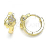 Oro Laminado Huggie Hoop, Gold Filled Style Heart Design, with White Micro Pave, Polished, Golden Finish, 02.210.0619.15
