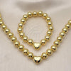 Oro Laminado Necklace and Bracelet, Gold Filled Style Ball and Heart Design, Polished, Golden Finish, 06.341.0010.1