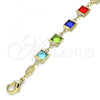 Oro Laminado Fancy Anklet, Gold Filled Style with Multicolor Cubic Zirconia, Polished, Golden Finish, 03.326.0002.1.10