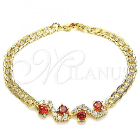 Oro Laminado Fancy Bracelet, Gold Filled Style with Garnet and White Cubic Zirconia, Polished, Golden Finish, 03.63.2137.08