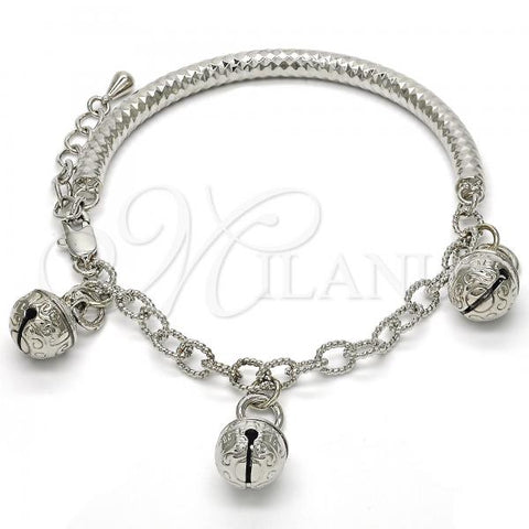 Oro Laminado Charm Bracelet, Gold Filled Style Rattle Charm and Hollow Design, Diamond Cutting Finish, Rhodium Finish, 03.63.1825.1.08