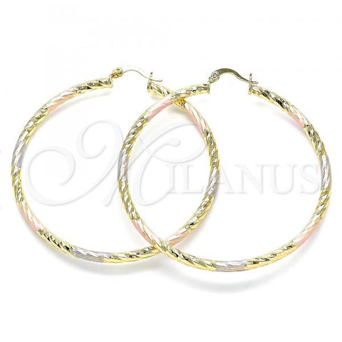 Oro Laminado Large Hoop, Gold Filled Style Diamond Cutting Finish, Tricolor, 02.213.0155.1.60