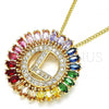 Oro Laminado Pendant Necklace, Gold Filled Style Initials Design, with Multicolor Cubic Zirconia, Polished, Golden Finish, 04.210.0016.1.20