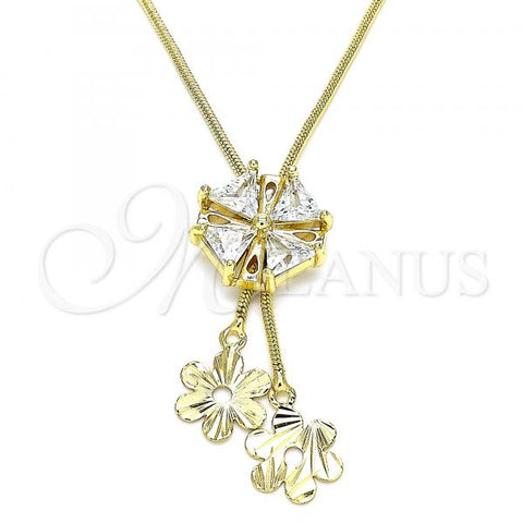 Oro Laminado Fancy Necklace, Gold Filled Style Flower Design, with White Cubic Zirconia, Polished, Golden Finish, 04.347.0004.20