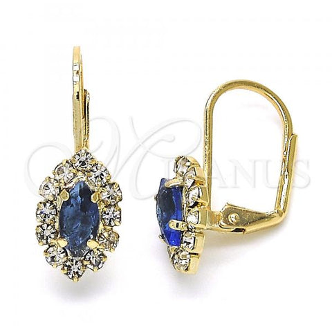 Oro Laminado Leverback Earring, Gold Filled Style Leaf Design, with Tanzanite and White Crystal, Polished, Golden Finish, 02.122.0082.5