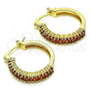 Oro Laminado Small Hoop, Gold Filled Style with Garnet Cubic Zirconia, Polished, Golden Finish, 02.210.0281.10.20