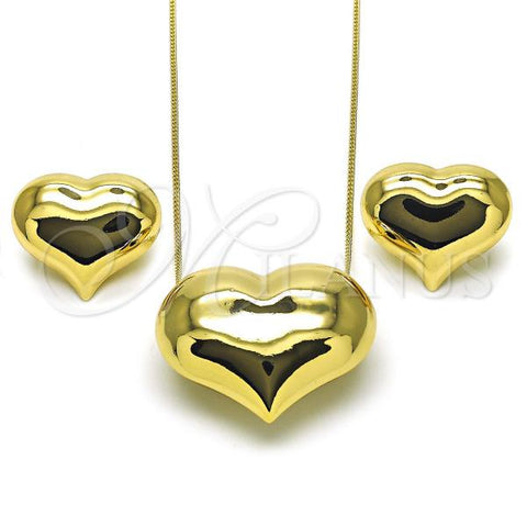 Oro Laminado Earring and Pendant Adult Set, Gold Filled Style Chunky and Hollow Design, Polished, Golden Finish, 10.163.0022
