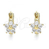 Oro Laminado Small Hoop, Gold Filled Style Flower Design, with White Cubic Zirconia, Polished, Golden Finish, 02.210.0502.10