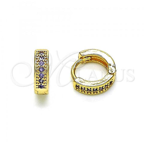 Oro Laminado Huggie Hoop, Gold Filled Style with Dark Amethyst Micro Pave, Polished, Golden Finish, 02.195.0106.5.10