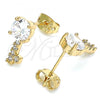 Oro Laminado Stud Earring, Gold Filled Style key Design, with White Cubic Zirconia, Polished, Golden Finish, 02.213.0173