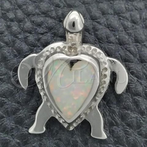 Sterling Silver Fancy Pendant, Turtle Design, with White Opal, Polished, Silver Finish, 05.391.0006.1