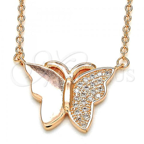 Sterling Silver Pendant Necklace, Butterfly Design, with White Micro Pave, Polished, Rose Gold Finish, 04.336.0098.1.16