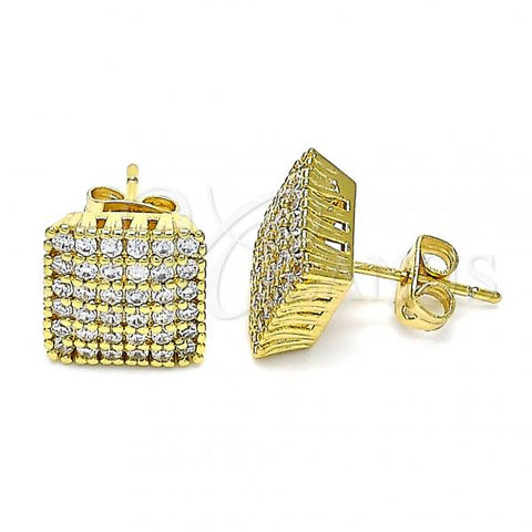 Oro Laminado Stud Earring, Gold Filled Style with White Micro Pave, Polished, Golden Finish, 02.342.0121