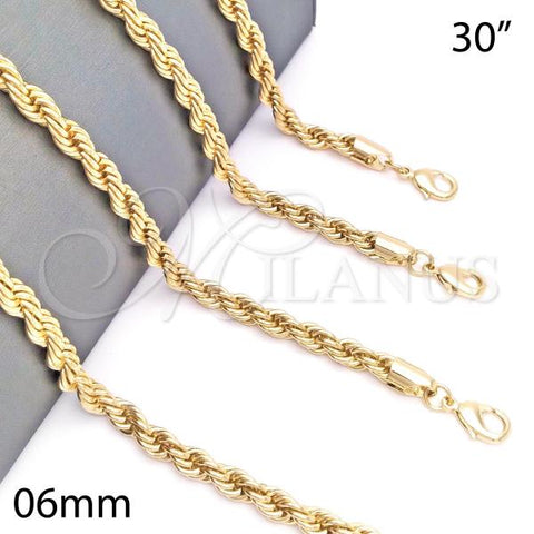 Oro Laminado Basic Necklace, Gold Filled Style Rope Design, Polished, Golden Finish, 04.213.0206.30