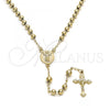 Oro Laminado Medium Rosary, Gold Filled Style Divino Niño and Crucifix Design, Polished, Golden Finish, 5.208.006.24