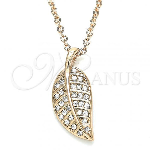 Sterling Silver Pendant Necklace, Leaf Design, with White Cubic Zirconia, Polished, Rose Gold Finish, 04.336.0194.1.16