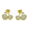 Oro Laminado Stud Earring, Gold Filled Style Cherry Design, with White Micro Pave, Polished, Golden Finish, 02.102.0062
