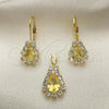 Oro Laminado Earring and Pendant Adult Set, Gold Filled Style with Cubic Zirconia, Golden Finish, 5.056.014