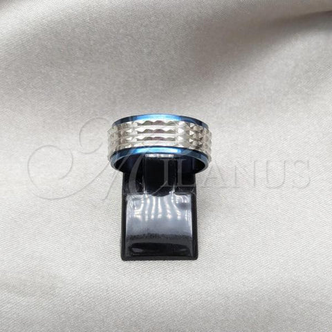 Stainless Steel Mens Ring, Blue Enamel Finish, Steel Finish, 01.63.0656.10