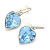 Rhodium Plated Dangle Earring, Heart Design, with Aquamarine Swarovski Crystals, Polished, Rhodium Finish, 02.239.0003