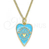 Oro Laminado Pendant Necklace, Gold Filled Style Evil Eye and Heart Design, Blue Enamel Finish, Golden Finish, 04.374.0004.1.20