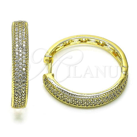 Oro Laminado Huggie Hoop, Gold Filled Style with White Micro Pave, Polished, Golden Finish, 02.213.0590.30