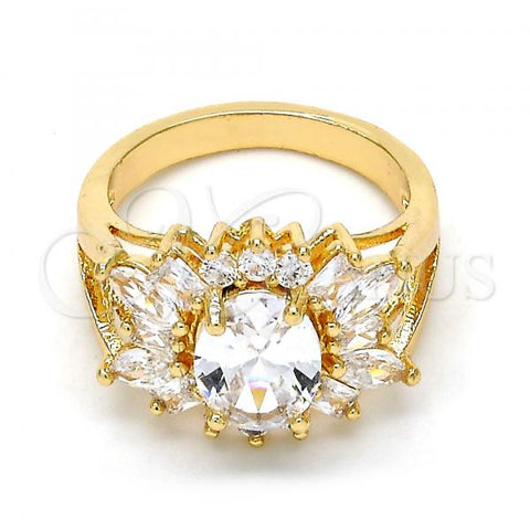 Oro Laminado Multi Stone Ring, Gold Filled Style with White Cubic Zirconia, Polished, Golden Finish, 01.210.0058.08 (Size 8)
