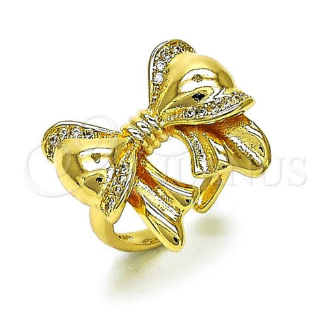 Oro Laminado Multi Stone Ring, Gold Filled Style Bow Design, with White Cubic Zirconia, Polished, Golden Finish, 01.60.0026