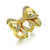 Oro Laminado Multi Stone Ring, Gold Filled Style Bow Design, with White Cubic Zirconia, Polished, Golden Finish, 01.60.0026