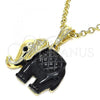 Oro Laminado Fancy Pendant, Gold Filled Style Elephant Design, with Black Crystal, Black Resin Finish, Golden Finish, 05.380.0119.1