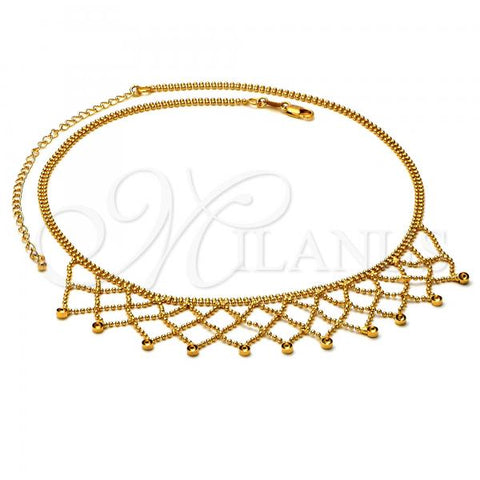 Oro Laminado Fancy Necklace, Gold Filled Style Ball Design, Polished, Golden Finish, 5.011.008