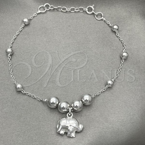 Sterling Silver Charm Bracelet, Elephant Design, Polished, Silver Finish, 03.407.0004.07