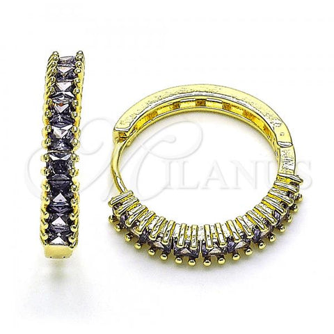 Oro Laminado Huggie Hoop, Gold Filled Style with Amethyst Cubic Zirconia, Polished, Golden Finish, 02.210.0105.16.25