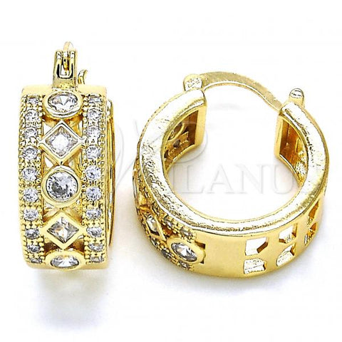 Oro Laminado Small Hoop, Gold Filled Style with White Cubic Zirconia, Polished, Golden Finish, 02.210.0284.20