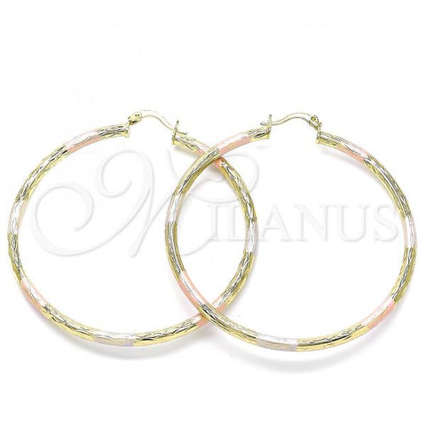 Oro Laminado Large Hoop, Gold Filled Style Diamond Cutting Finish, Tricolor, 02.213.0242.60