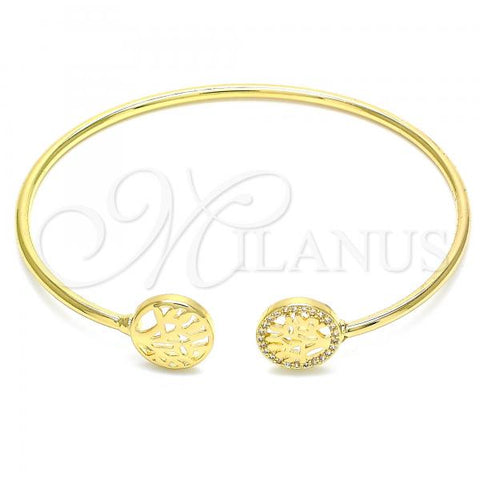 Oro Laminado Individual Bangle, Gold Filled Style Tree Design, with White Micro Pave, Polished, Golden Finish, 07.156.0066 (02 MM Thickness, One size fits all)