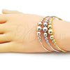Oro Laminado Trio Bangle, Gold Filled Style Ball Design, Polished, Tricolor, 07.170.0024