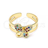 Oro Laminado Baby Ring, Gold Filled Style Butterfly Design, with Multicolor Micro Pave, Polished, Golden Finish, 01.233.0017.2 (One size fits all)