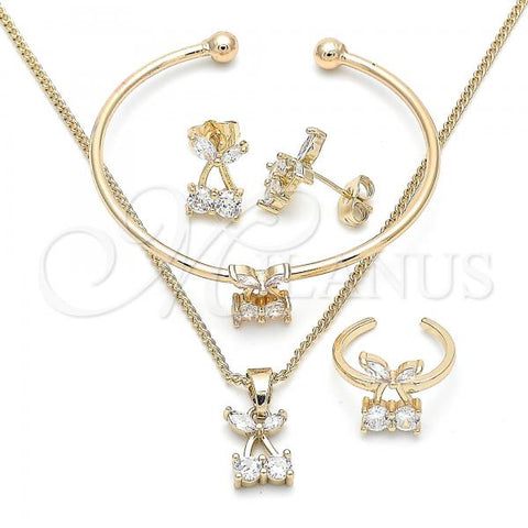 Oro Laminado Earring and Pendant Children Set, Gold Filled Style Cherry Design, with White Cubic Zirconia, Polished, Golden Finish, 06.210.0019.1